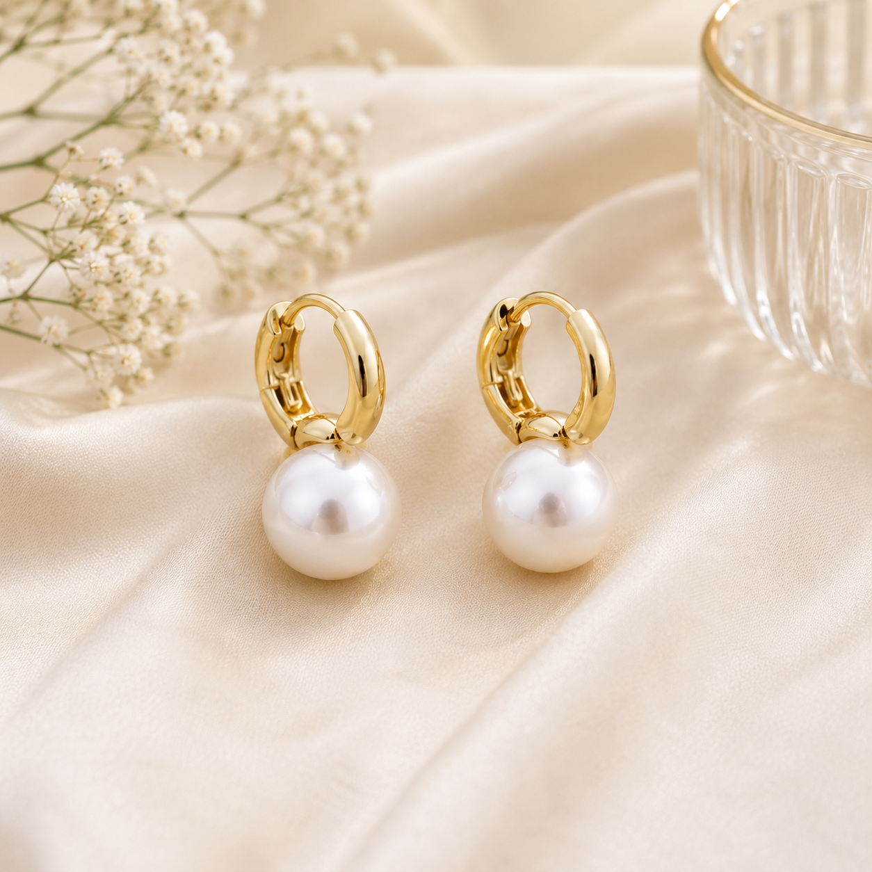 Swarnique Pearl Drop Huggie Earrings