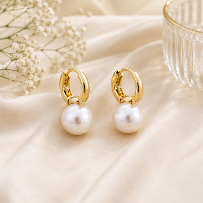 Swarnique Pearl Drop Huggie Earrings