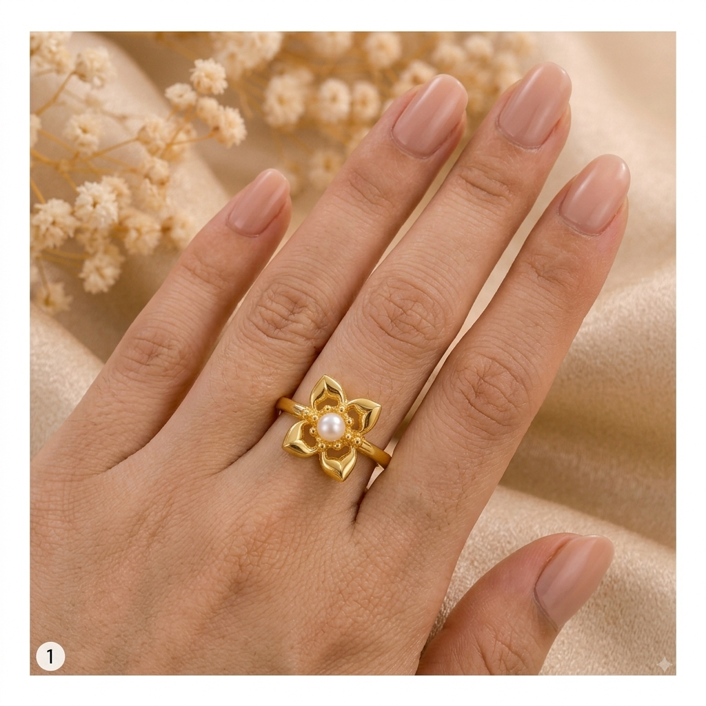 Floral Pearl Gold Ring
