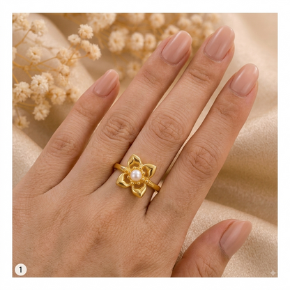 Floral Pearl Gold Ring