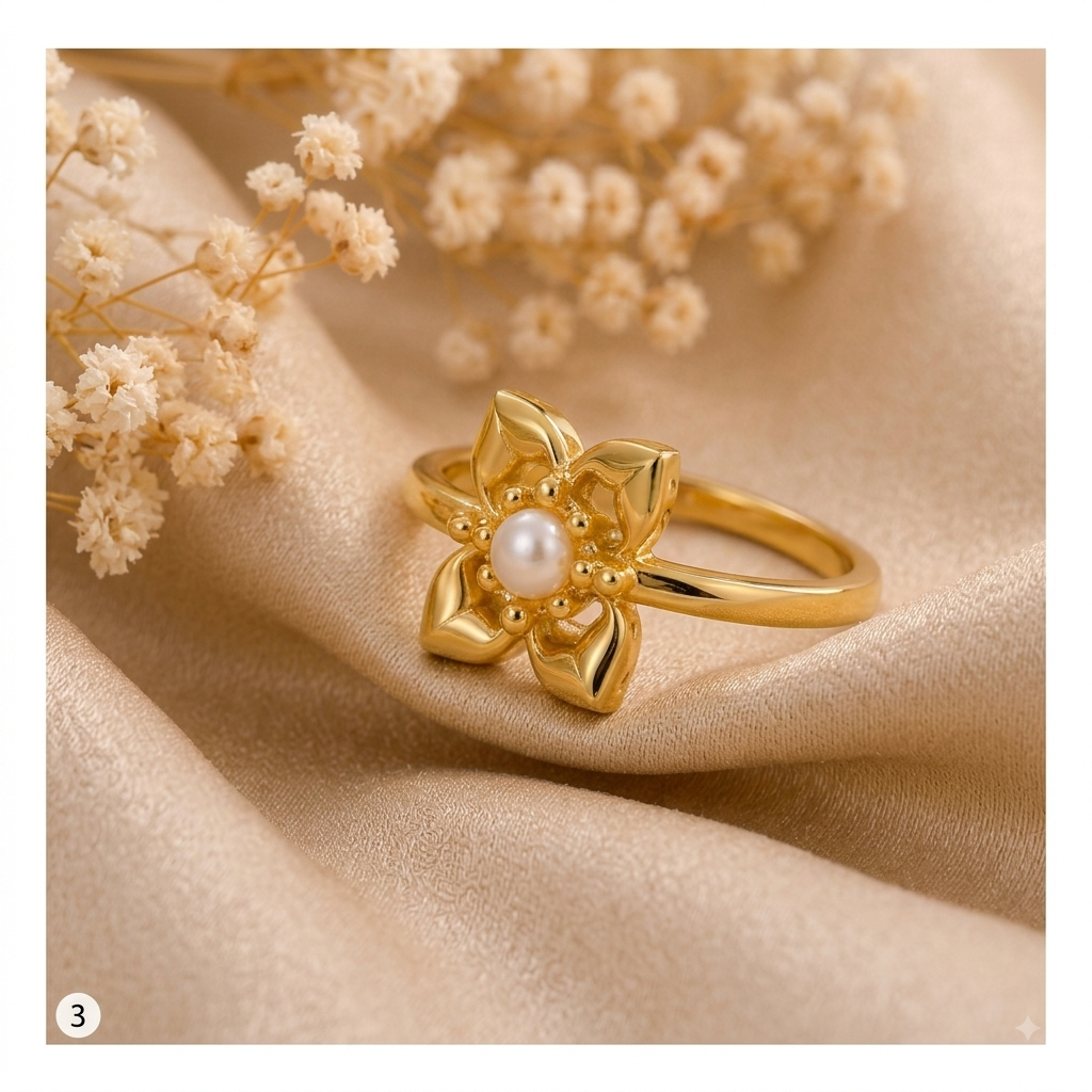 Floral Pearl Gold Ring