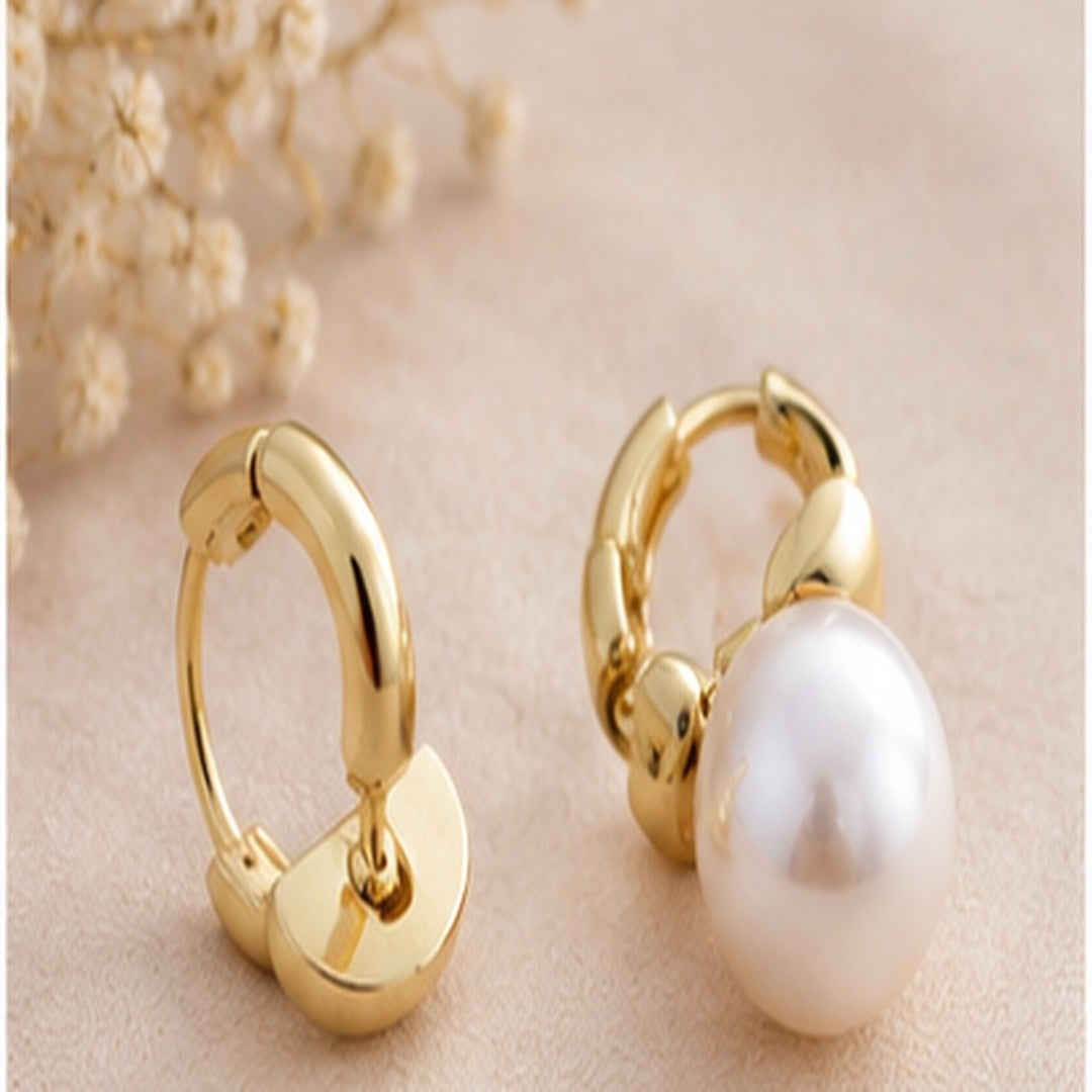 Swarnique Pearl Drop Huggie Earrings