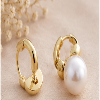 Swarnique Pearl Drop Huggie Earrings