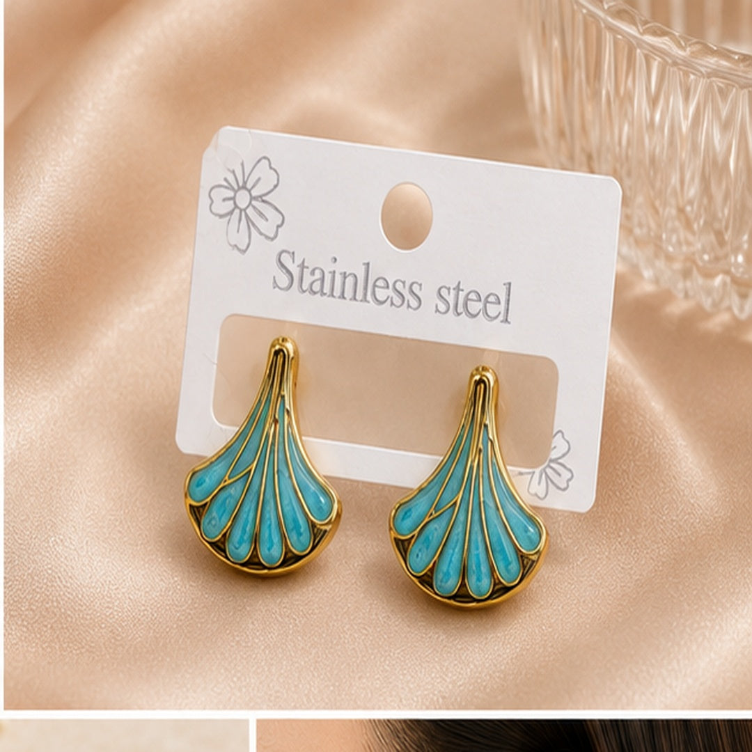 Swarnique Turquoise Fan Stud Earrings