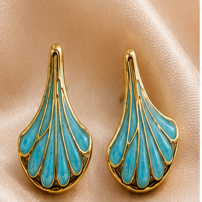 Swarnique Turquoise Fan Stud Earrings