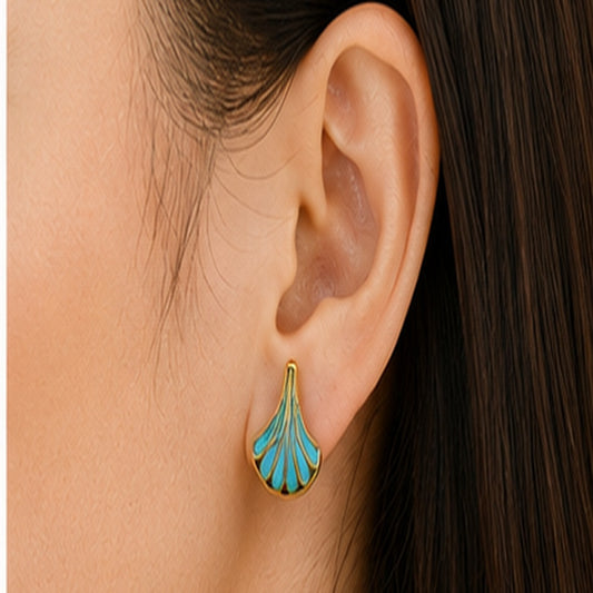 Swarnique Turquoise Fan Stud Earrings
