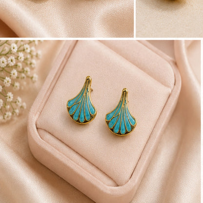 Swarnique Turquoise Fan Stud Earrings